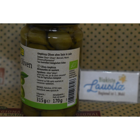 Bio Amphissa grn Oliven ohne Stein in Lake 315g Glas (Rapunzel)