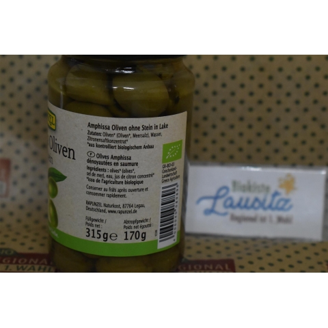 Bio Amphissa grün Oliven ohne Stein in Lake 315g (Rapunzel)