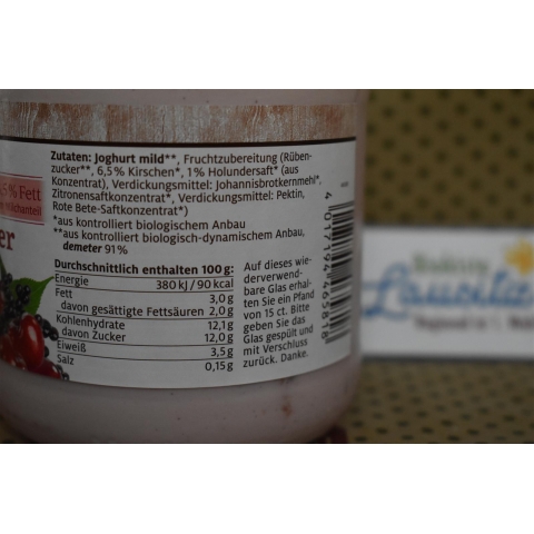 Bio Joghurt Kirsch Holunder 3,5% 500g Glas
